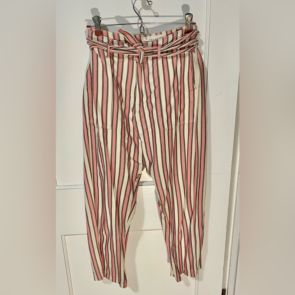 THE GREAT. Pink and Black Striped Women’s Pants.